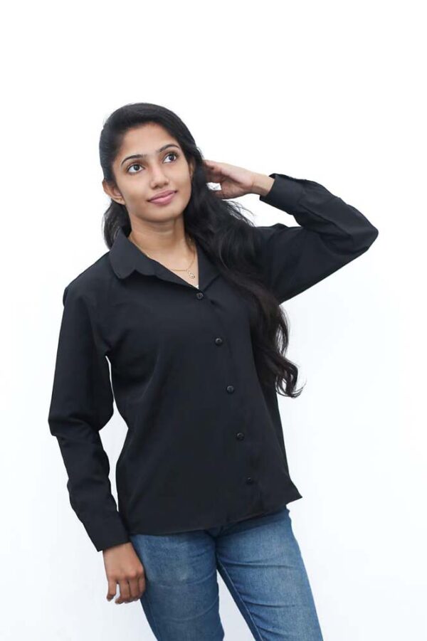 Plain Color Long Sleeve Shirt Blouse - Image 8