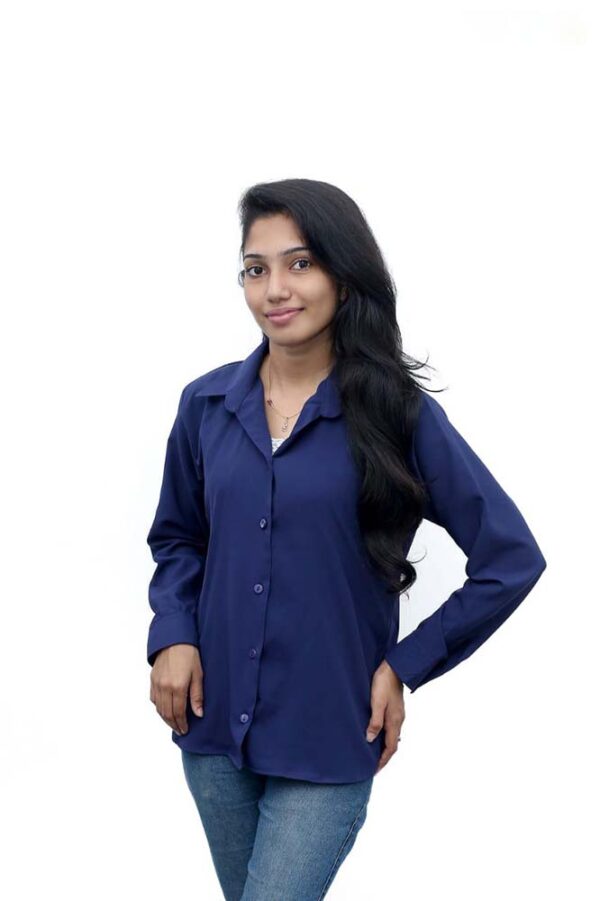 Plain Color Long Sleeve Shirt Blouse - Image 4