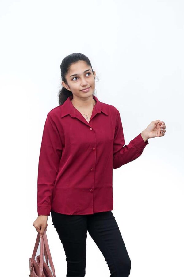 Plain Color Long Sleeve Shirt Blouse - Image 2