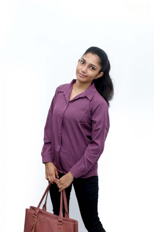 Plain Color Long Sleeve Shirt Blouse - Image 9