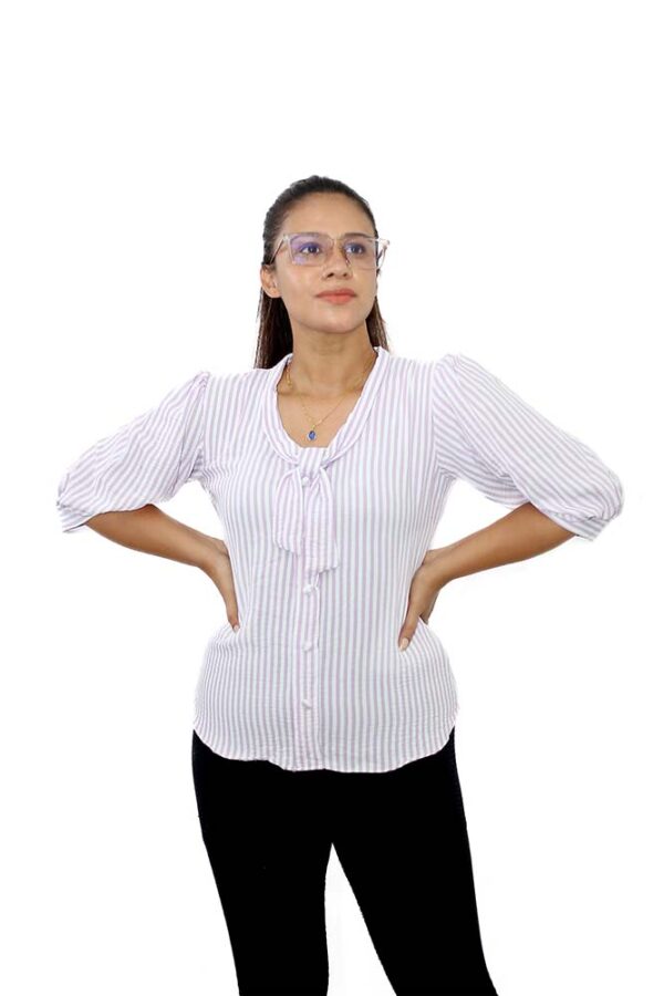 Long Sleeve Stripe Tie Blouse - Image 6