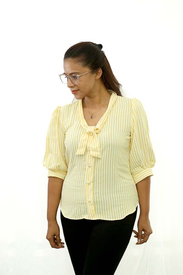Long Sleeve Stripe Tie Blouse - Image 4