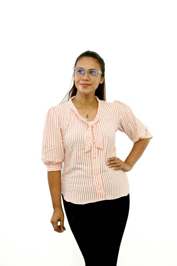 Long Sleeve Stripe Tie Blouse - Image 7