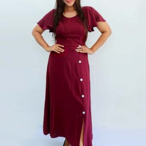 Plain Color Side Button Long Frock